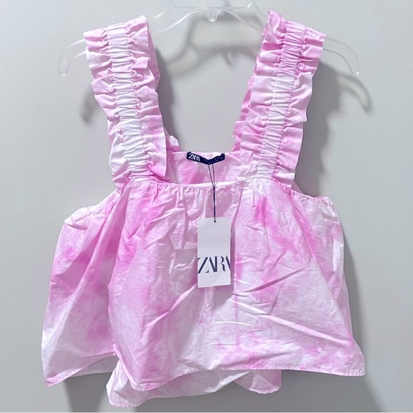 New Zara Pink Tie Dye Poplin Top - Picture 9 of 14
